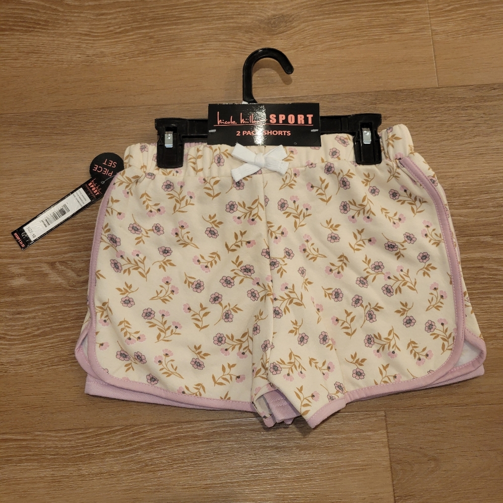 Nicole Miller Sport Girls 2 Piece Set Fleece Shorts Size 10 New Solid & Floral